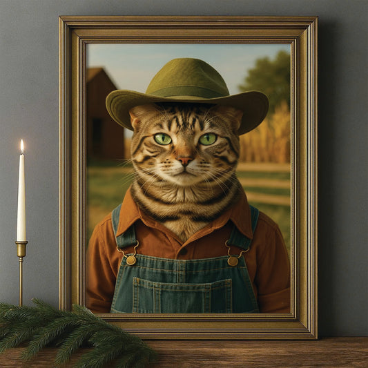Custom Photo Farmer Farmhouse Cat Canvas Framed Wall Art 