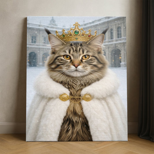 Custom Photo Royal Winter Queen Cat Canvas Gift For Cat Lovers