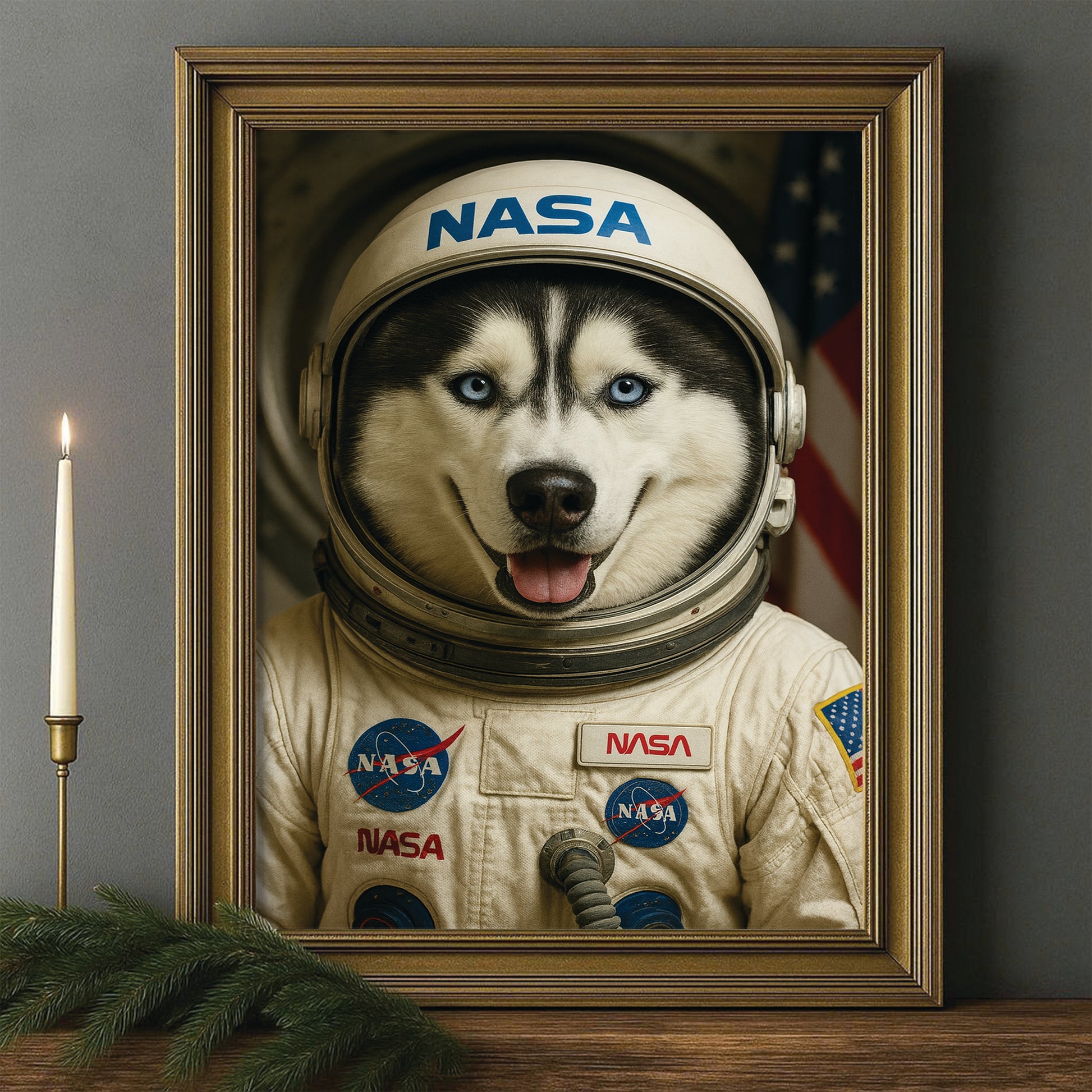 Custom Photo Astronaut Dog Canvas Framed Wall Art Gift For Dog Lovers