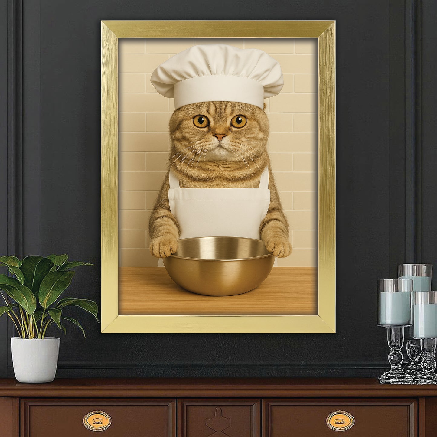 Custom Photo Cat Chef Canvas Framed Wall Art Gift For Cat Lovers