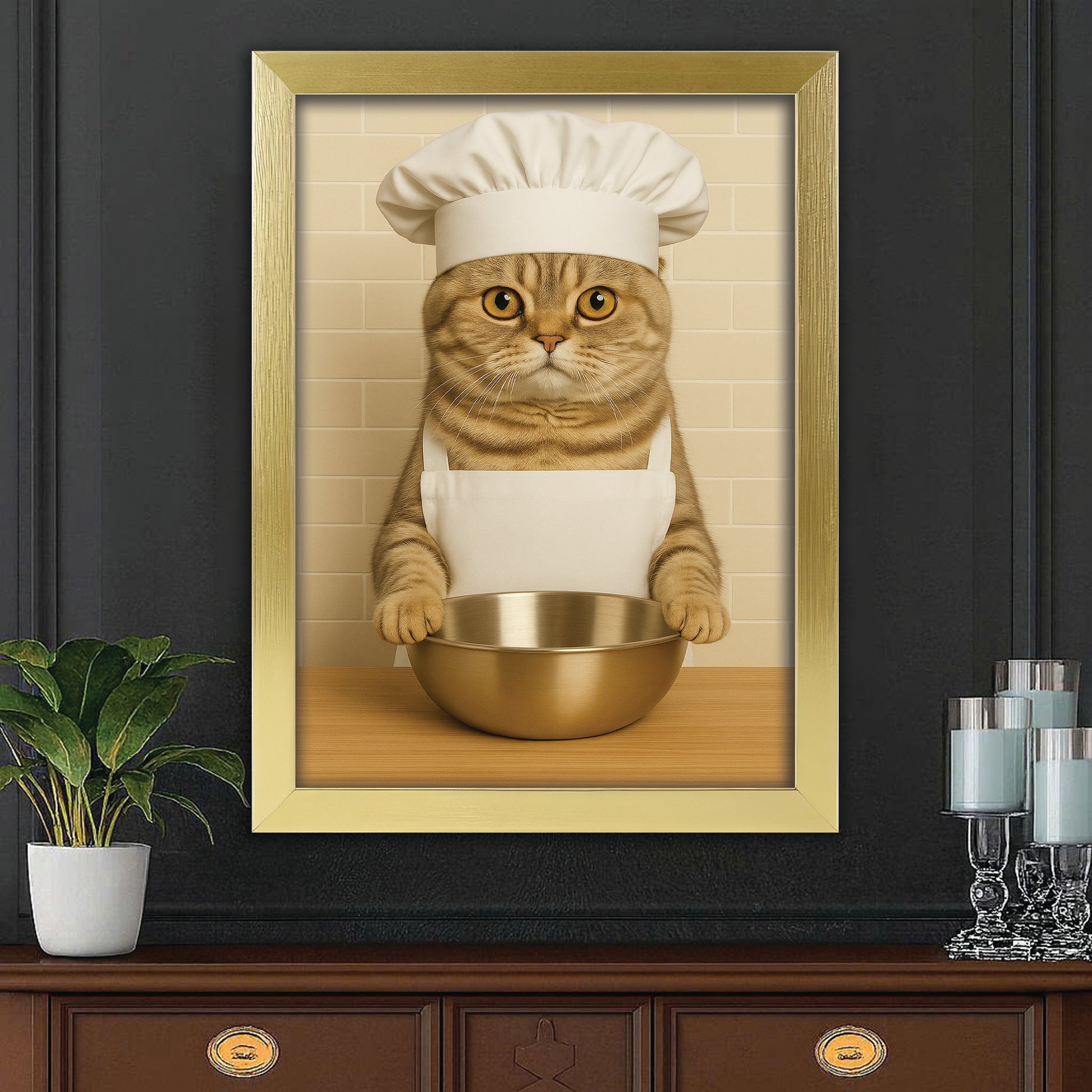Custom Photo Cat Chef Canvas Framed Wall Art Gift For Cat Lovers