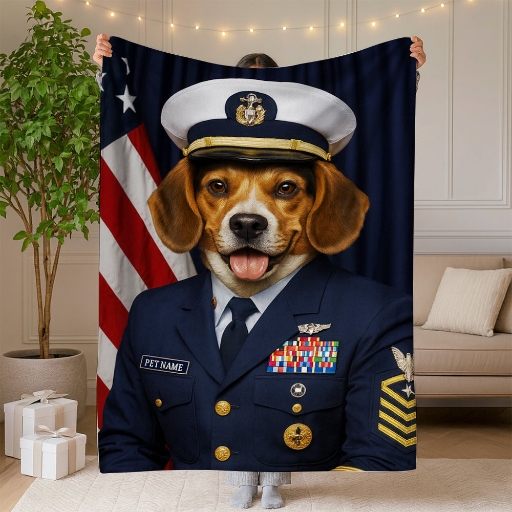Custom Dog Photo Us Navy Blanket For Dog Lover