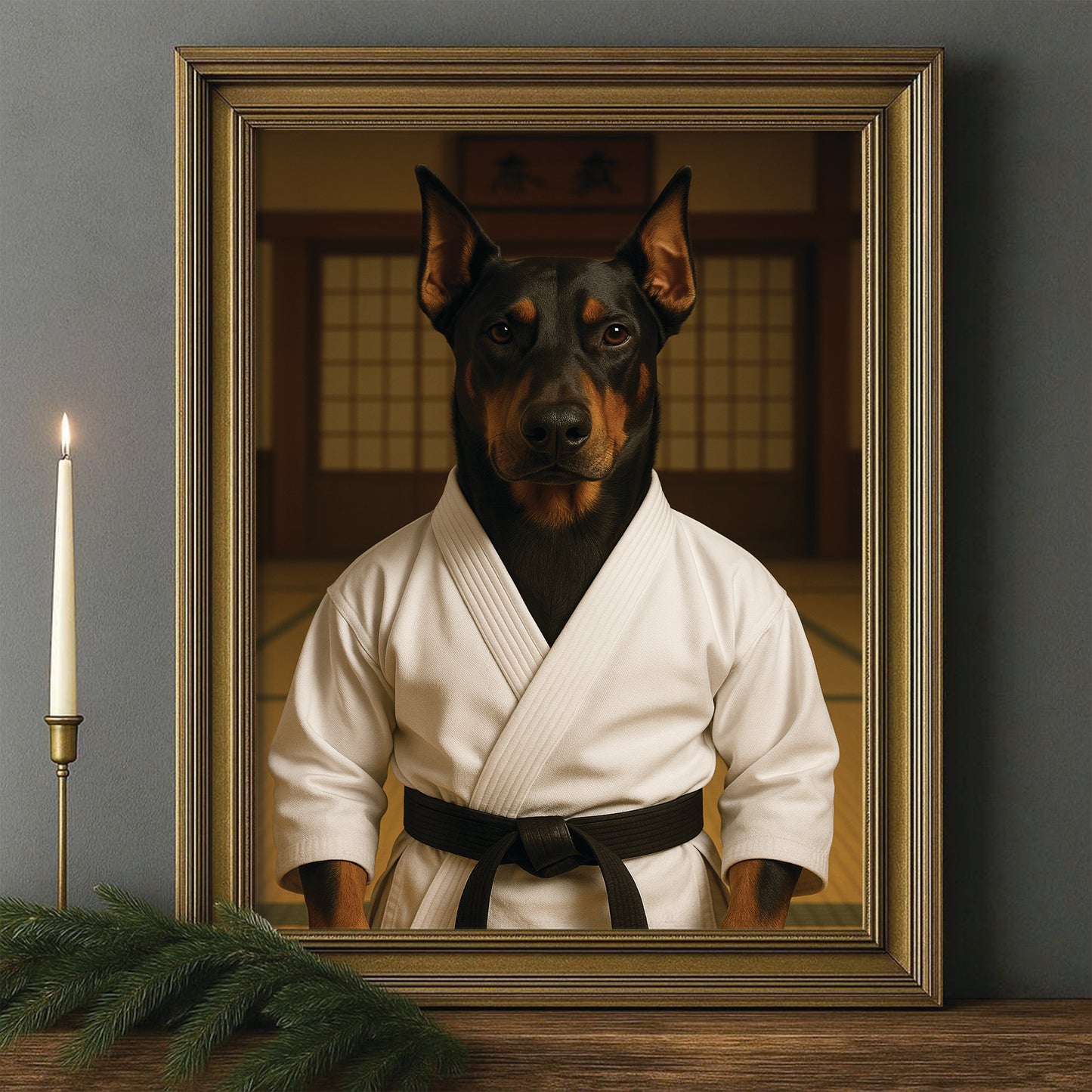 Custom Photo Karate Dog Canvas Framed Wall Art Gift For Dog Lovers