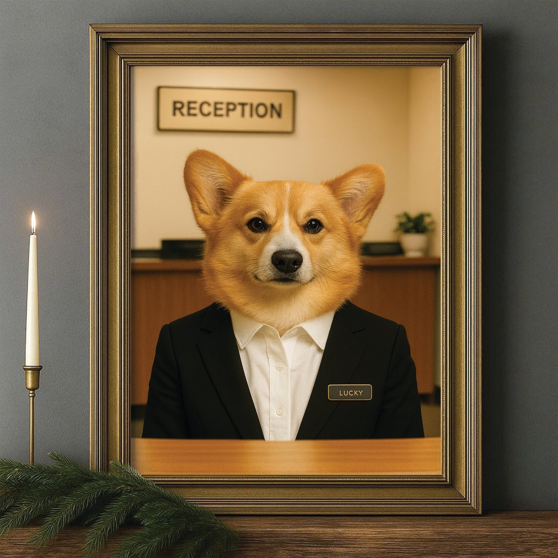 Custom Photo Receptionist Dog Canvas Framed Wall Art Gift For Dog Lovers