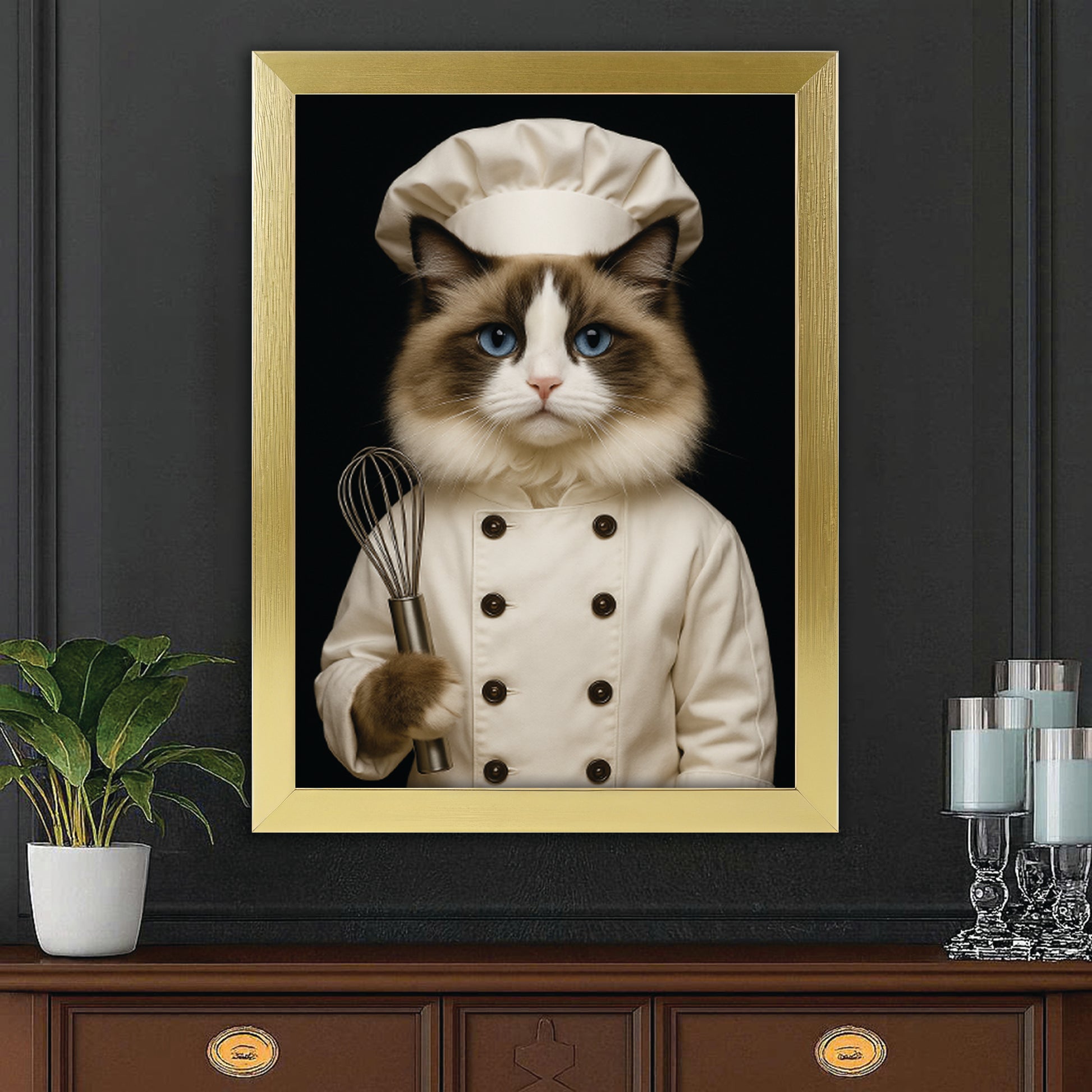 Custom Photo Cat Chef Canvas Framed Wall Art _ Gift For Cat Lovers