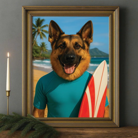 Custom Photo Surfer Beach Dog Canvas Framed Wall Art Gift For Dog Lovers
