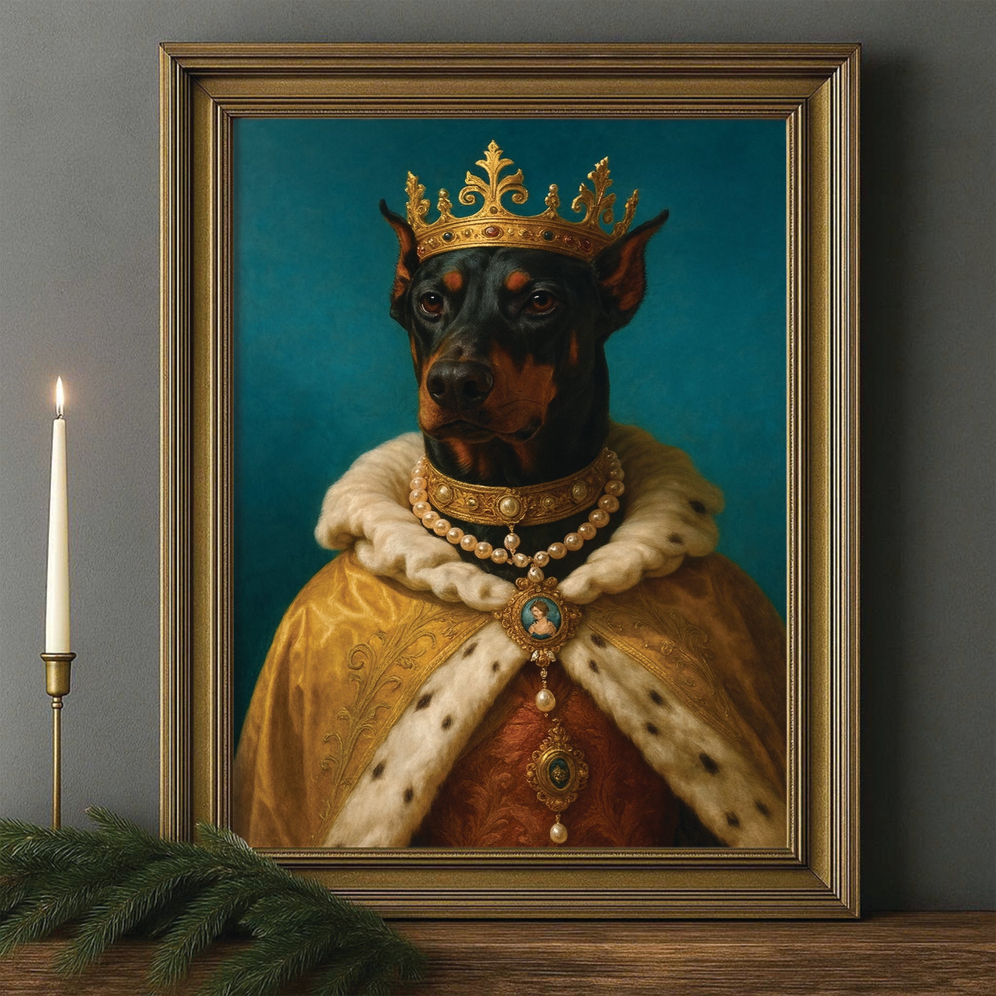 Custom Photo King Royal Dog Canvas Framed Wall Art Gift For Dog Lovers