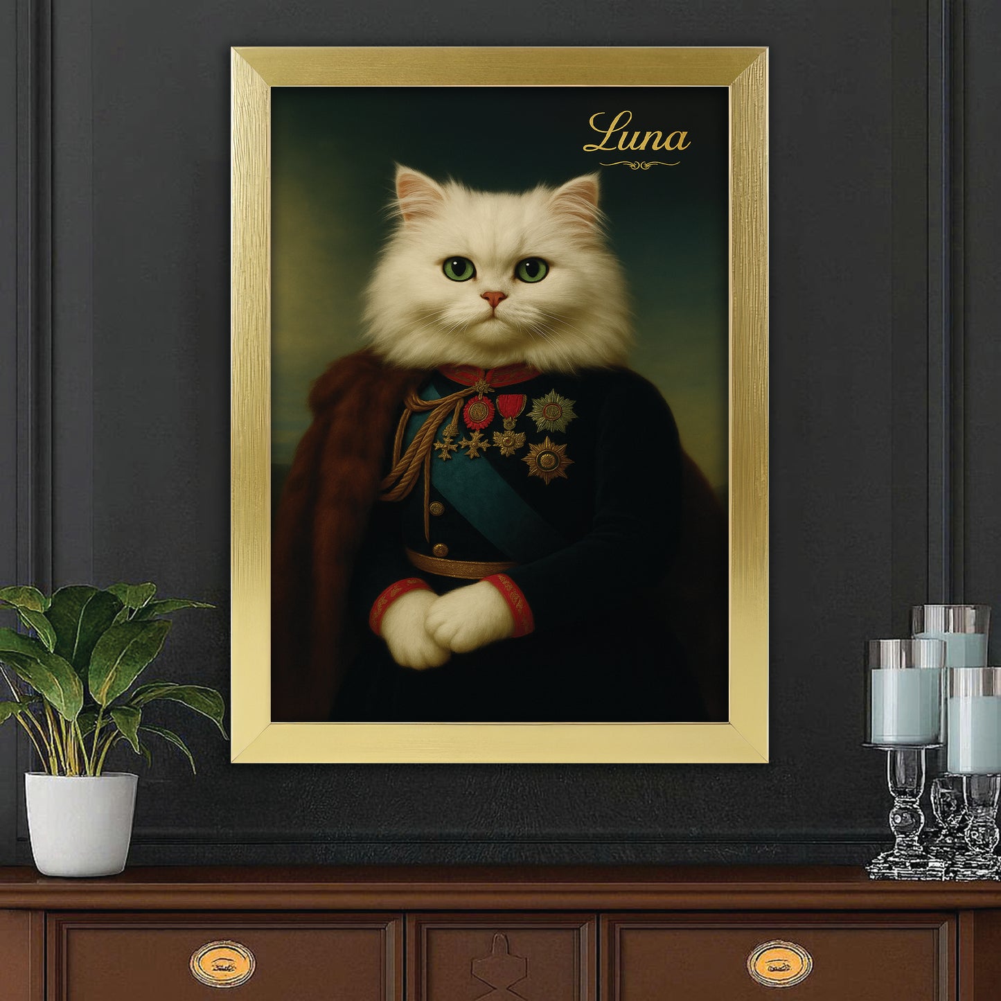 Custom Photo Imperial Minister Cat Canvas Framed Wall Art Gift For Cat Lovers