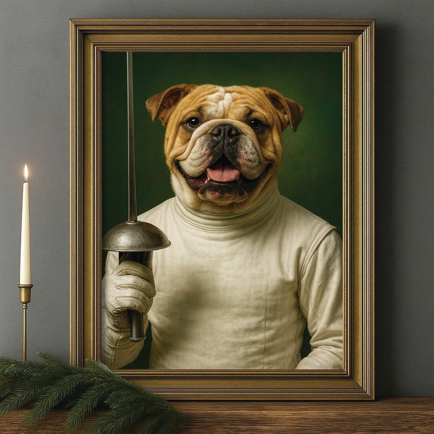 Custom Photo Fencer Dog Canvas Framed Wall Art Gift For Dog Lovers