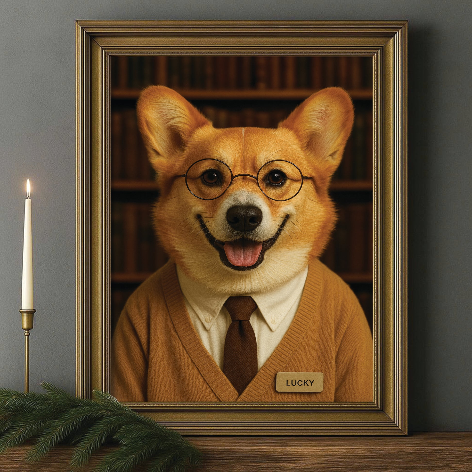 Custom Photo Librarian Book Lover Dog Canvas Framed Wall Art Gift For Dog Lovers