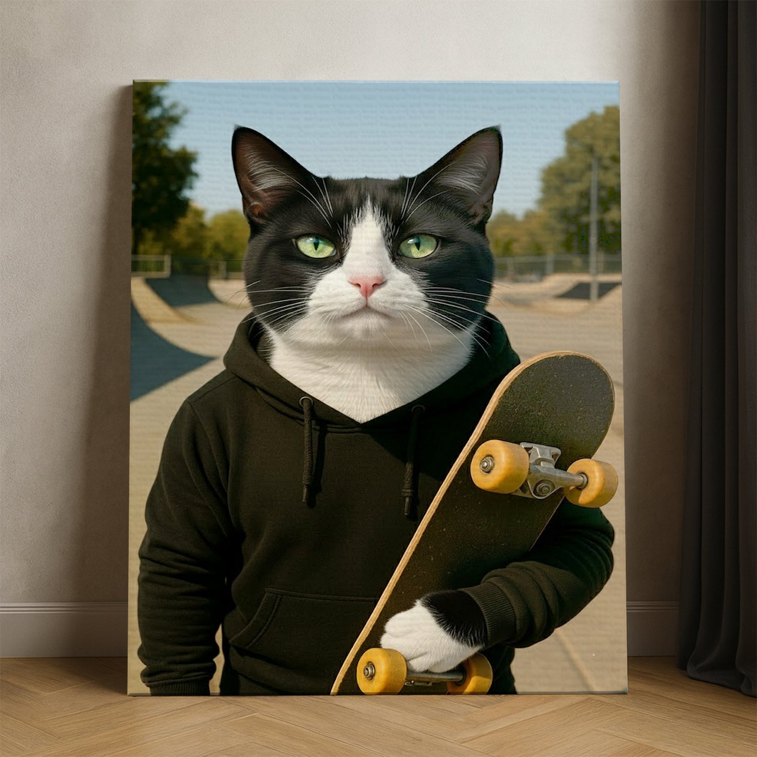 Custom Photo Skater Skateboard Canvas Gift For Cat Lovers