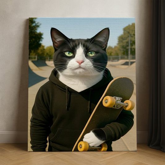 Custom Photo Skater Skateboard Canvas Gift For Cat Lovers