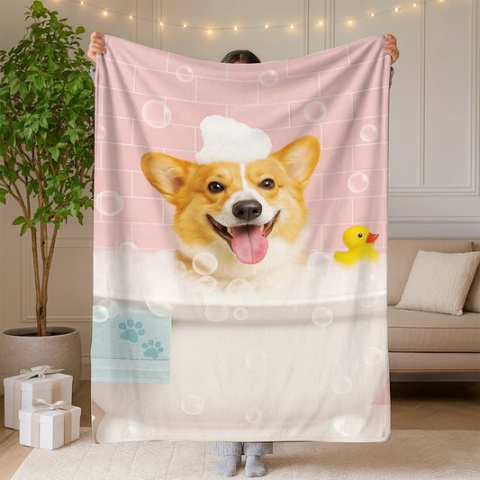 Custom Photo Dog In Bath BlanketGift For Dog Lovers