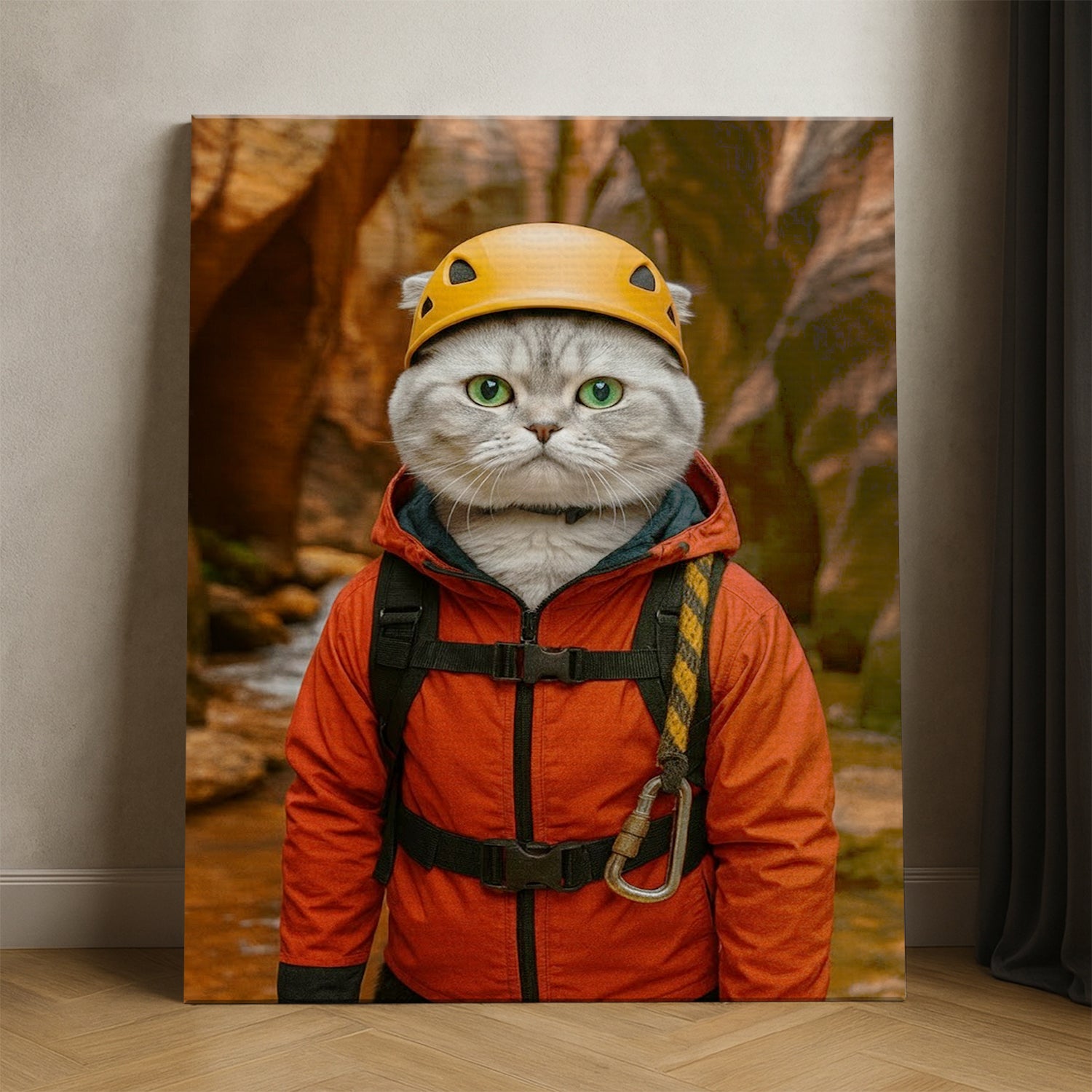 Custom Photo Canyoneering Slot Canyon Adventure Cat Canvas Gift For Cat Lovers