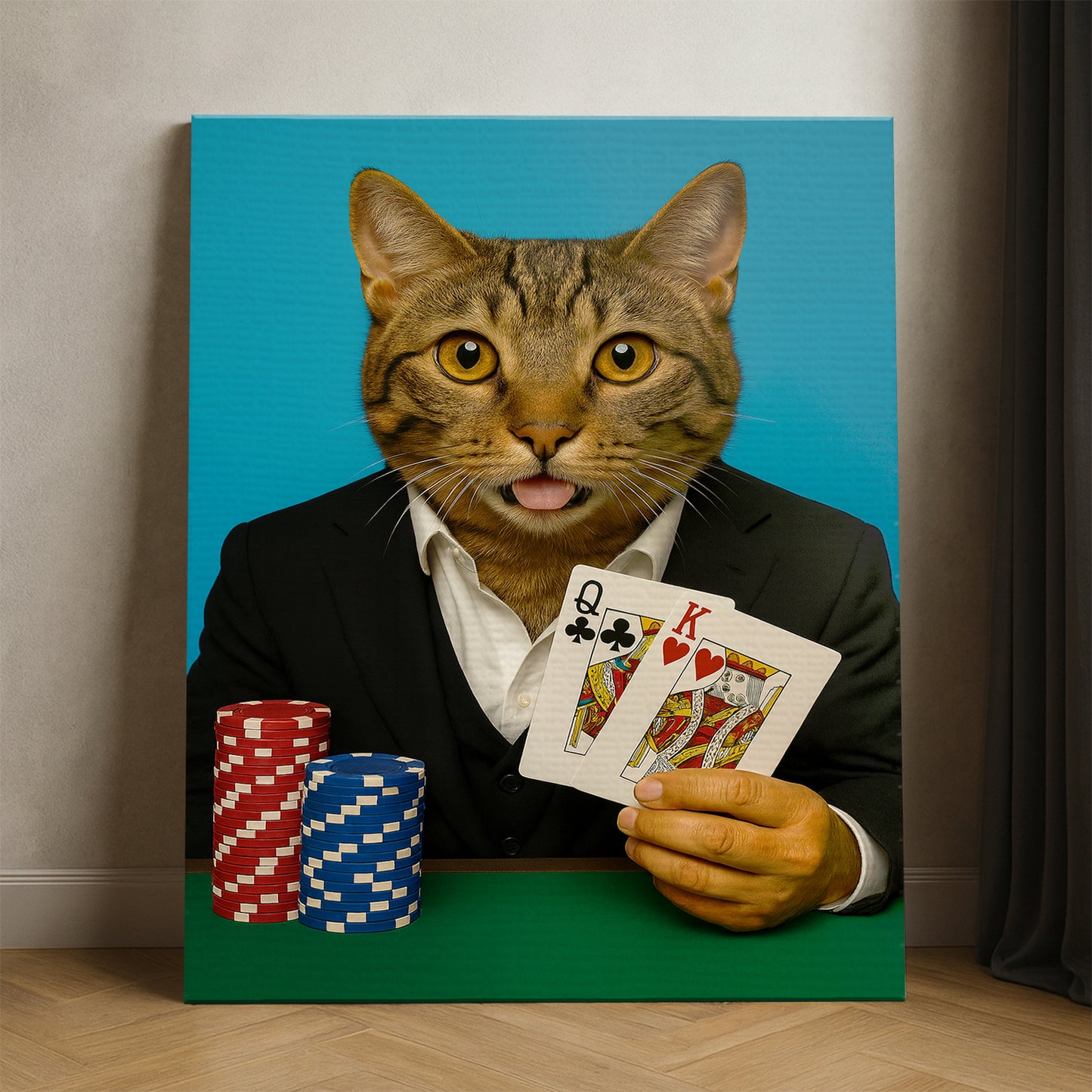 Custom Photo Poker Player Cat Canvas Gift For Cat Lovers