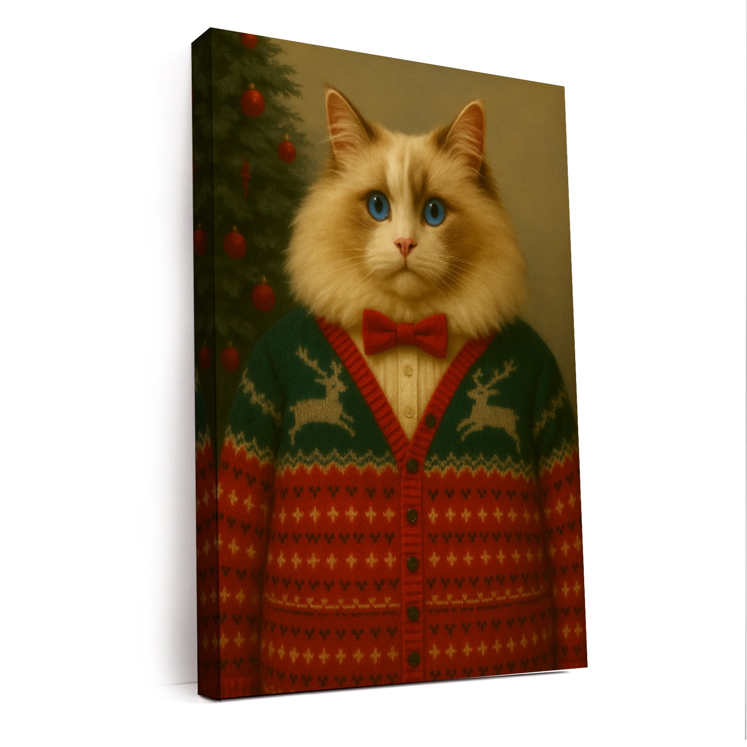 Custom Photo Christmas Cat Canvas Gift For Cat Lovers