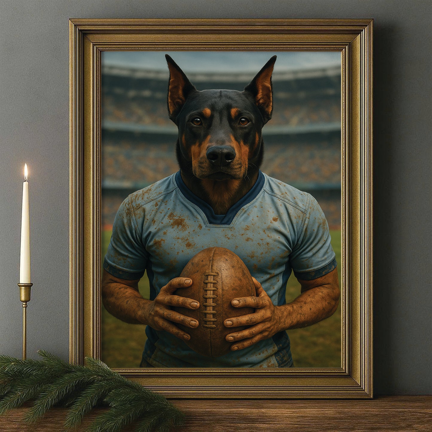 Custom Photo Rugby Dog Canvas Framed Wall Art Gift For Dog Lovers