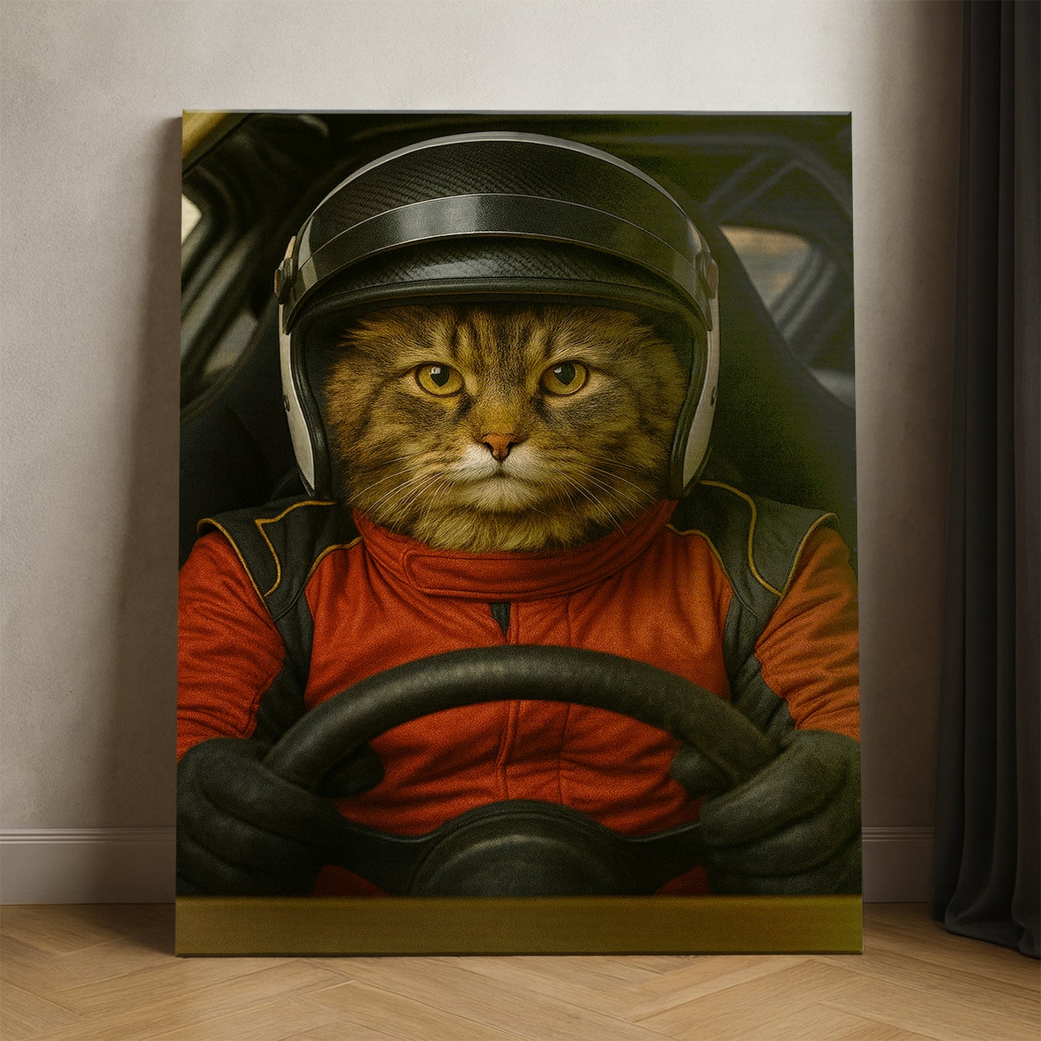 Custom Photo Racing Driver Cat Canvas Gift For Cat Lovers