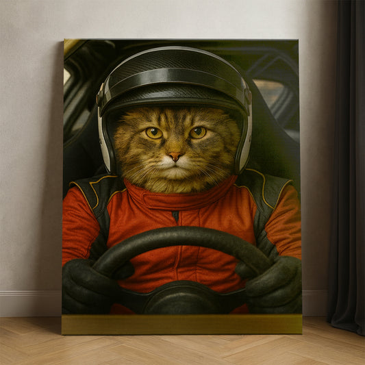 Custom Photo Racing Driver Cat Canvas Gift For Cat Lovers