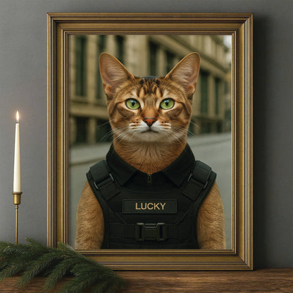 Custom Photo Tactical Cat Canvas Framed Wall Art Gift For Cat Lovers