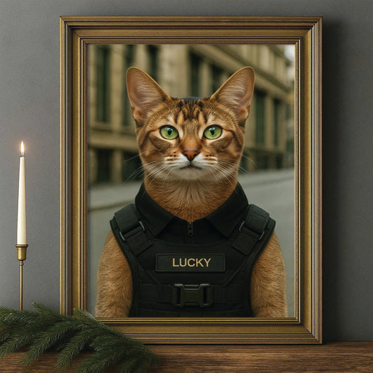 Custom Photo Tactical Cat Canvas Framed Wall Art Gift For Cat Lovers