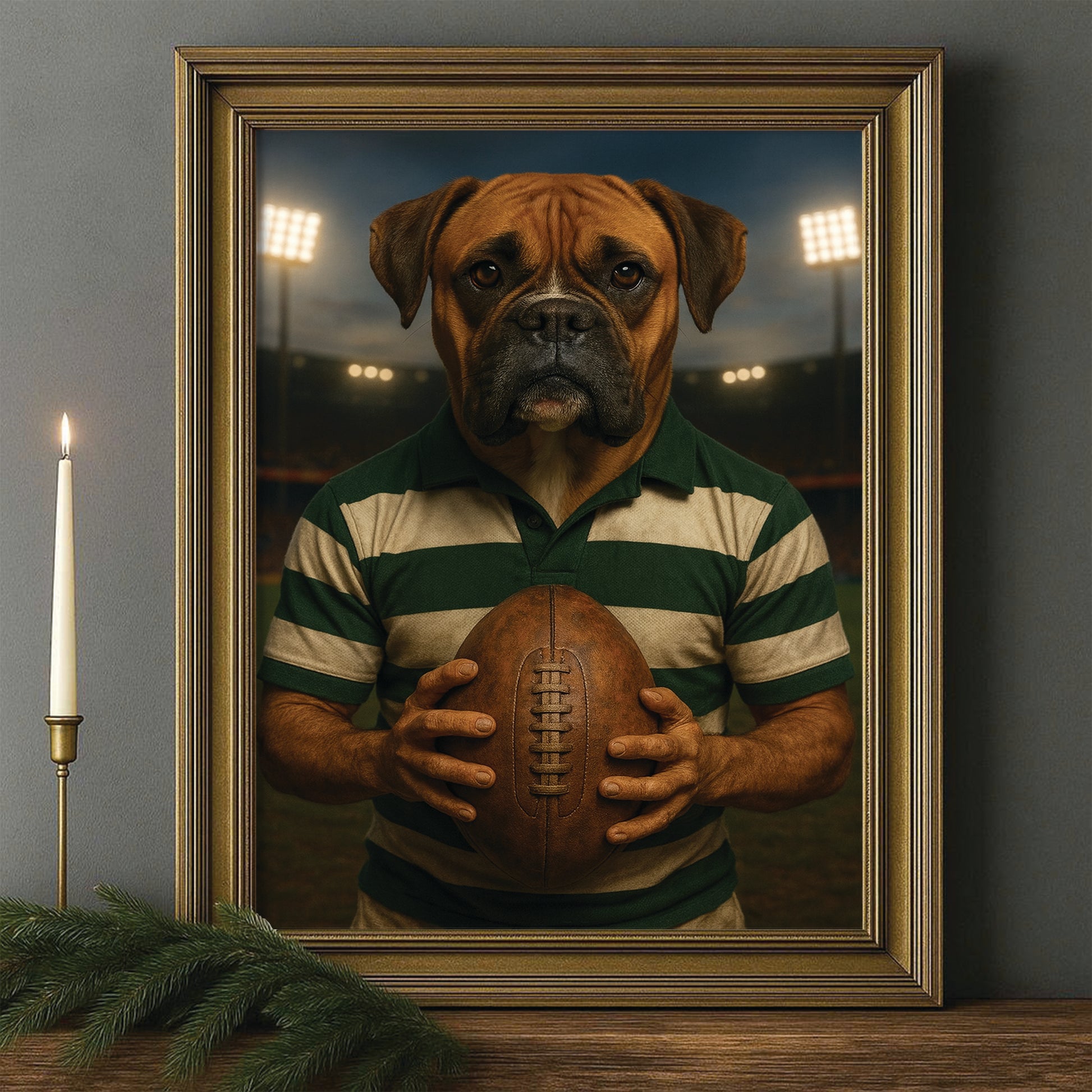 Custom Photo Rugby Player Dog Canvas Framed Wall Art Gift For Dog Lover