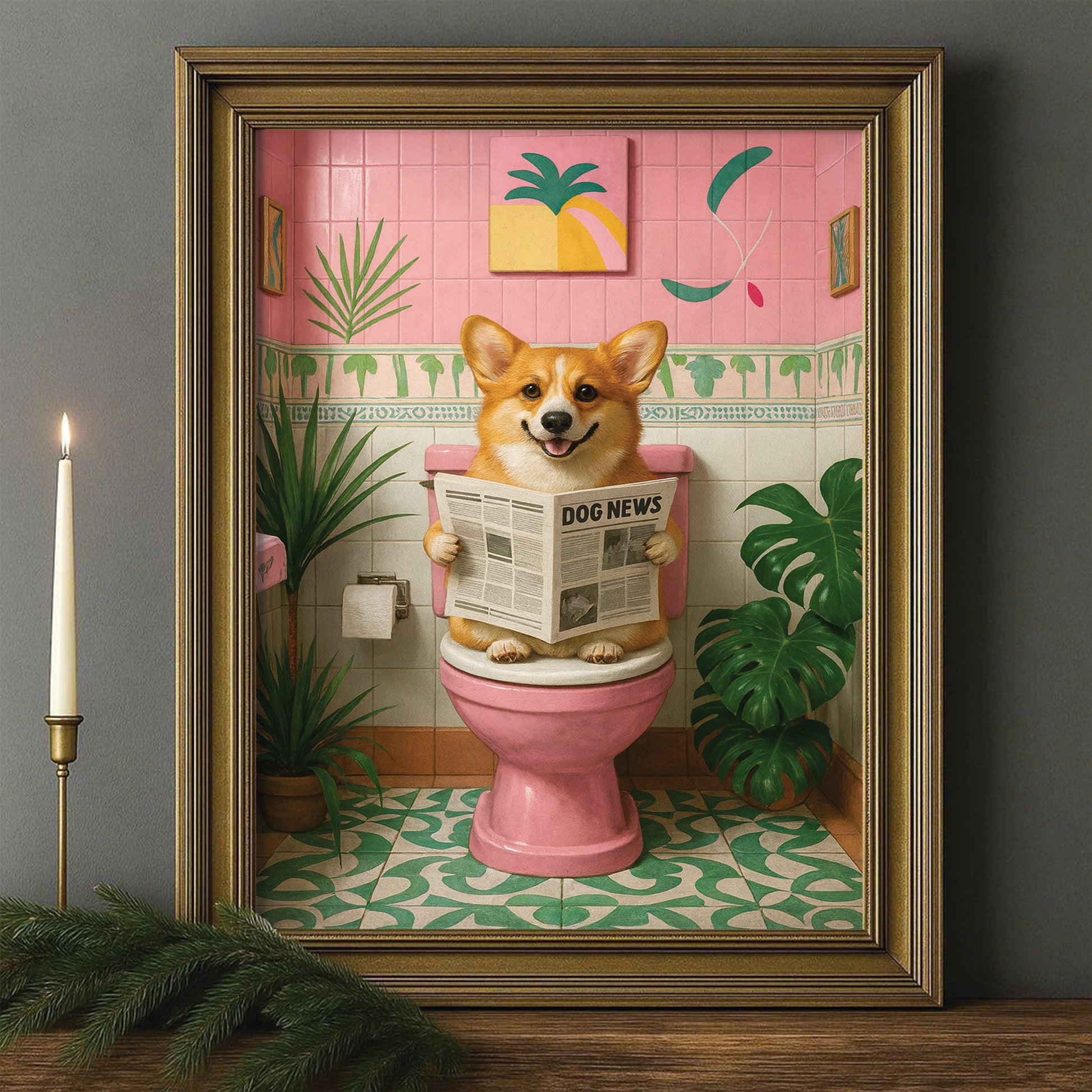 Custom Photo Dog Bathroom Style 10 Canvas Framed Wall Art Gift For Dog Lovers