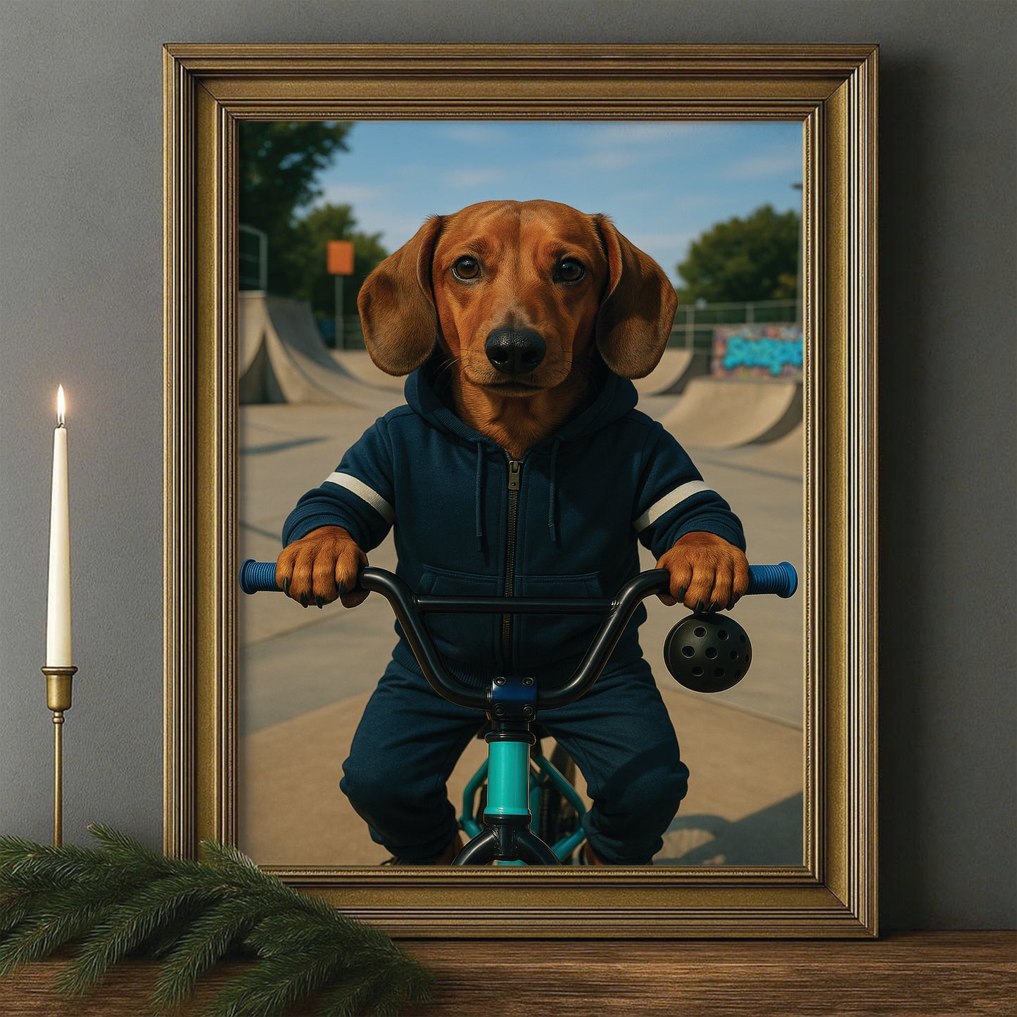 Custom Photo Bmx Bike Dog Canvas Framed Wall Art Gift For Dog Lovers