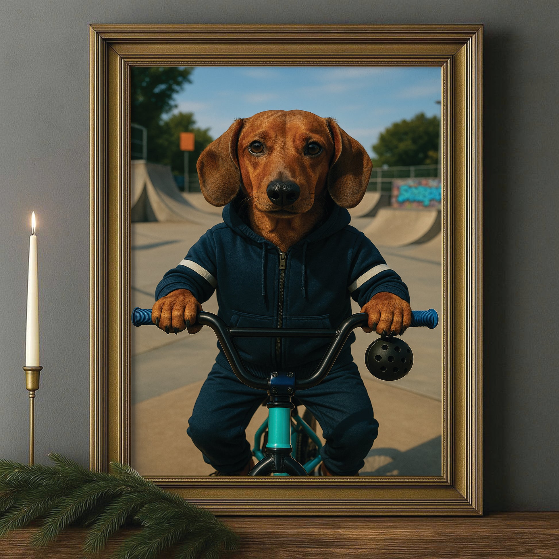 Custom Photo Bmx Bike Dog Canvas Framed Wall Art Gift For Dog Lovers