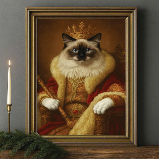 Custom Photo King Royal With Crown Cat Canvas Framed Wall Art Gift For Cat Lovers