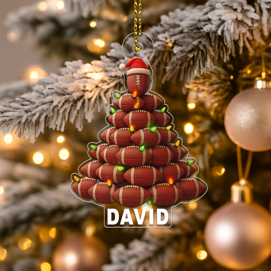 Custom Name Football Xmas Tree Acrylic Ornament Christmas Gift