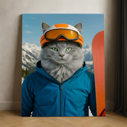 Custom Photo Snowboarder Cat Canvas Gift For Cat Lovers