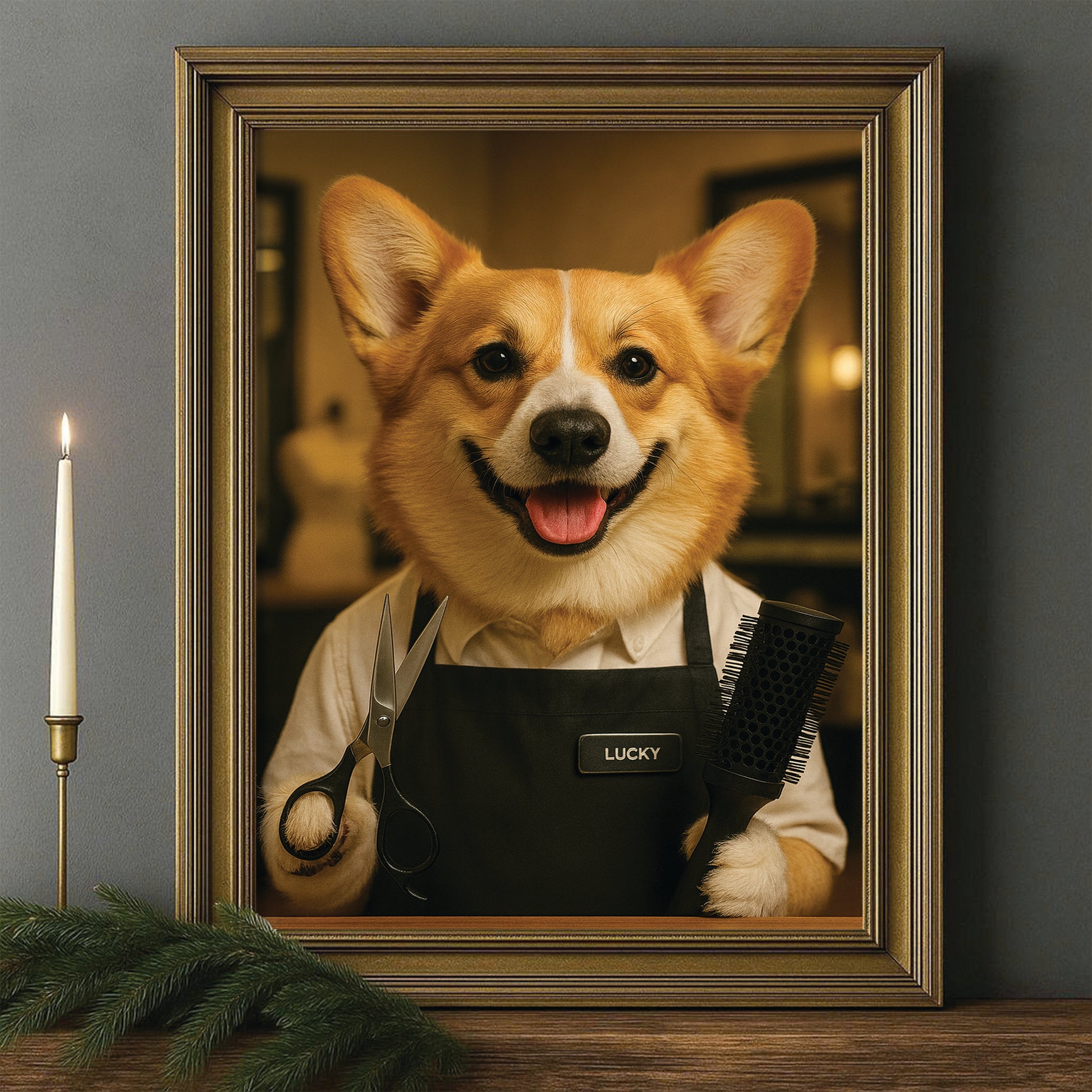 Custom Photo Hair Stylist Dog Canvas Framed Wall Art Gift For Dog Lovers