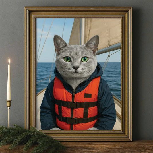 Custom Photo Sailor Cat Canvas Framed Wall Art Gift For Cat Lovers