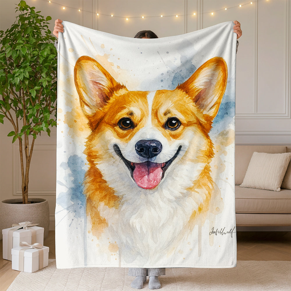 Custom Photo Dog Watercolor Artwork Blanket Gift For Dog Lover