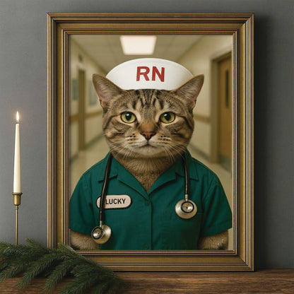 Custom Photo Registed Nurse Cat Canvas Framed Wall Art Gift For Cat Lovers