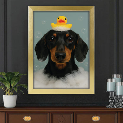 Custom Dog In Bathtub With Duck Toy Canvas Framed Wall Art