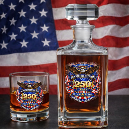 250 Years Whiskey Decanter Set 1776-2026 Patriotic American Gift for Independence Day THUC99