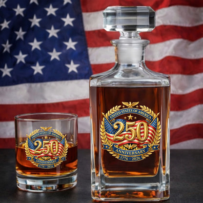 250 Years USA Whiskey Decanter Set 1776-2026, Patriotic Independence Day Gift THUC99