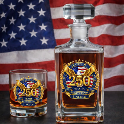 Custom Name 250 Years USA Whiskey Decanter Set, Patriotic Gift THUC99
