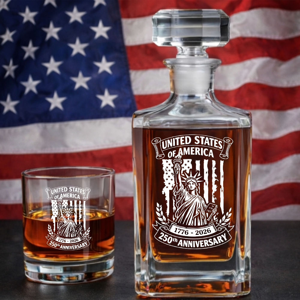 Personalized USA 250th Anniversary Whiskey Decanter Set 1776–2026 THUC99