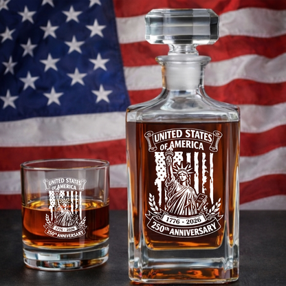 Personalized USA 250th Anniversary Whiskey Decanter Set 1776–2026 THUC99