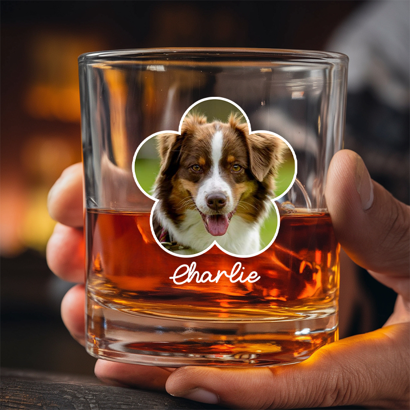 Custom Photo Dog Mom With Flowers Whiskey Glass, Personalized Gifts for Pet Loss, Gift For Pet Lover, Funny Glass TNG204