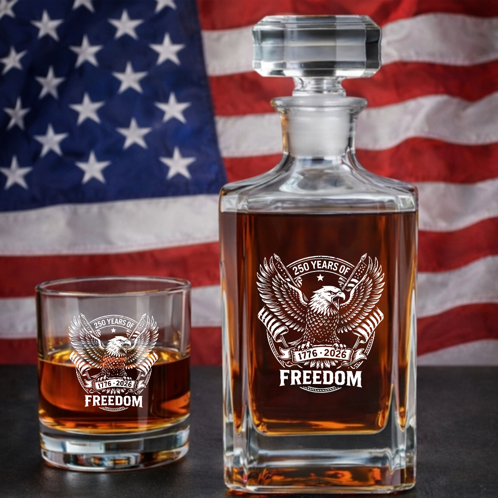 Eagle Freedom Engraved Whiskey Decanter Set, Patriotic Bald Eagle Bourbon Gift THUC99