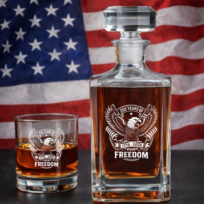 Eagle Freedom Engraved Whiskey Decanter Set, Patriotic Bald Eagle Bourbon Gift THUC99