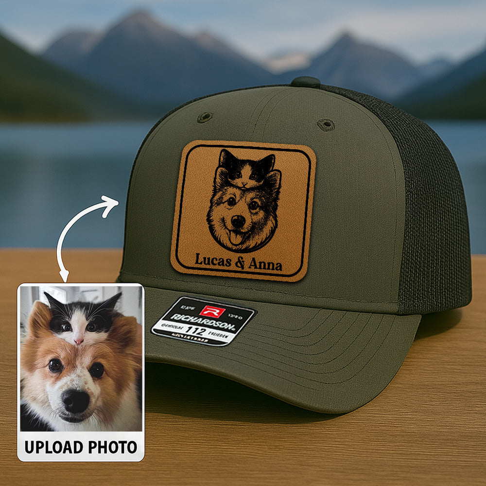Custom Pet Photo Trucker Hat – Personalized Pet Patch Leather Patch Hat – Dog Lovers Gift – Pet Memorial Gifts TNGANSP004