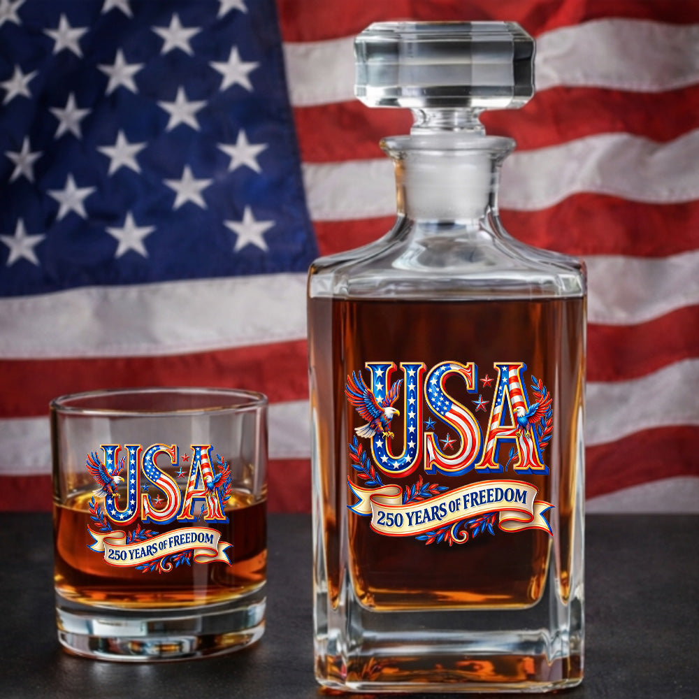 250 Years America Whiskey Decanter Set 1776-2026 Patriotic American Gift for Dad, Veteran, Independence Day THUC99