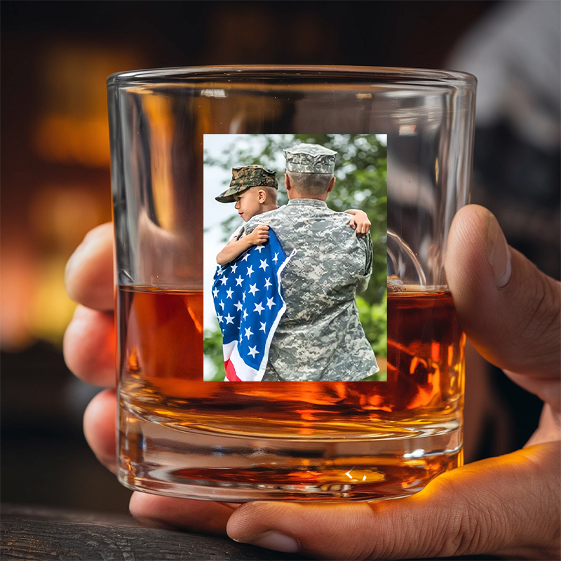 Custom Photo Veterans Military Decanter With Whiskey Glass | Veteran's Day Gift | Patriotic Gift for Veterans