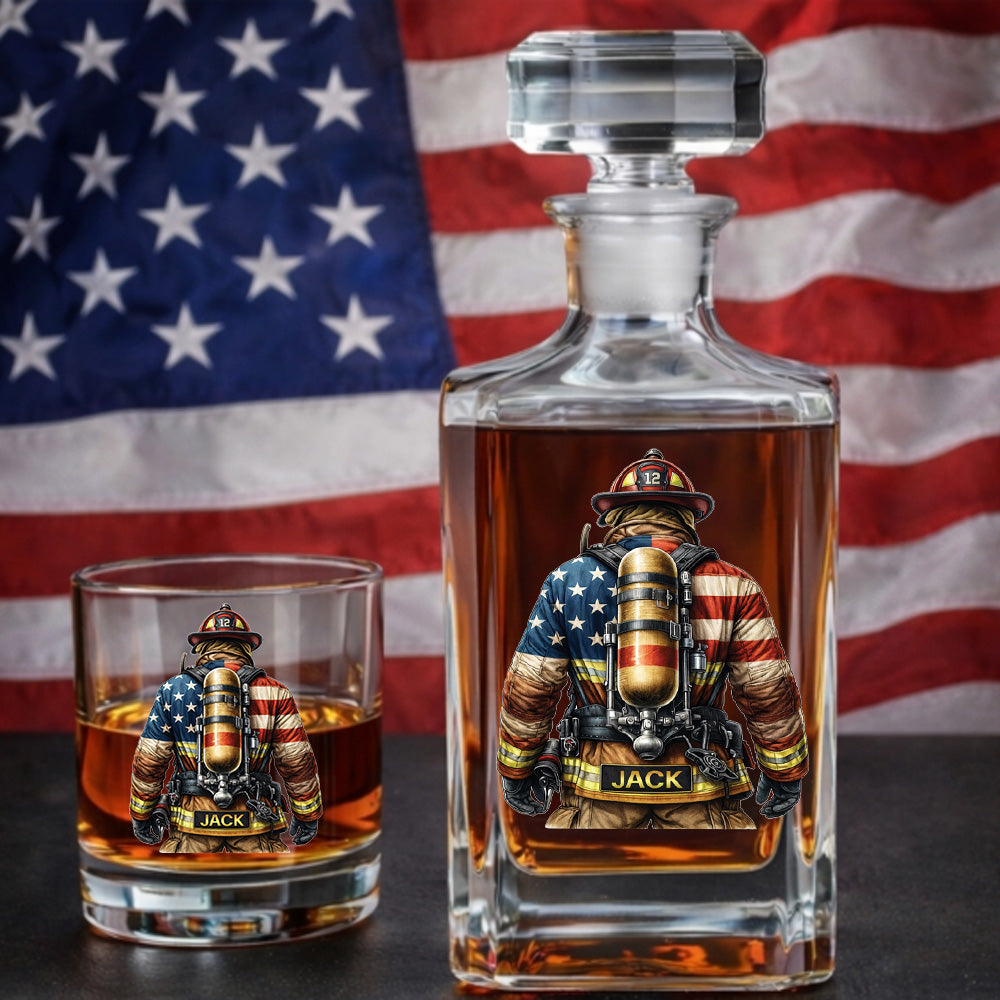 Firefighter Personalized Whiskey Decanter Set, Custom Name Glass Gift
