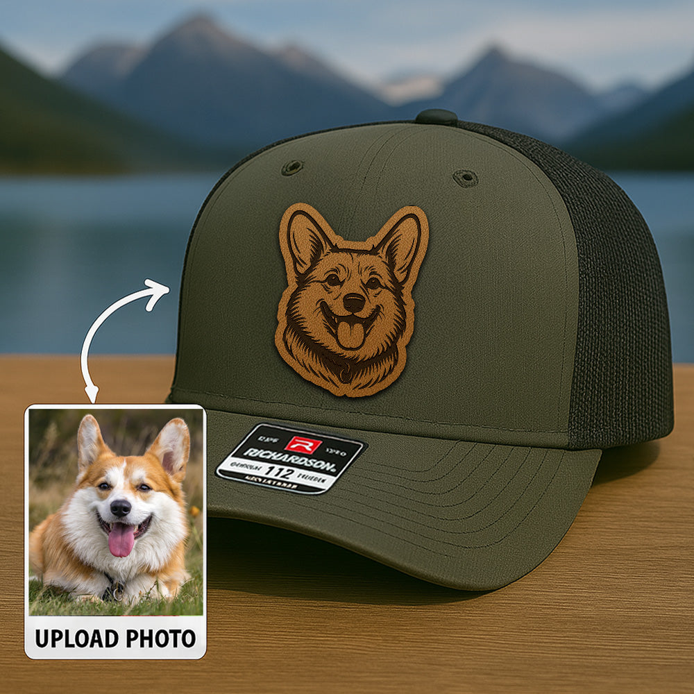 Custom Pet Photo Trucker Hat – Personalized Pet Patch Leather Patch Hat – Dog Lovers Gift – Pet Memorial Gifts TNGANSP009